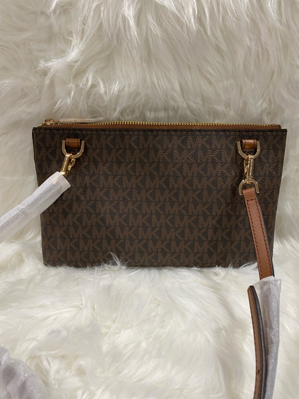 3 piece set: Michael Kors Brown Monogram Tote with Matching clutch and crossbody - Picture 8 of 14